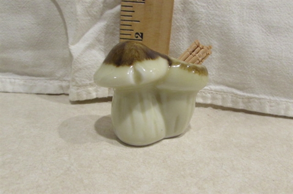 MUSHROOM CANISTER SET WITH NAPKIN HOLDER, AND SOAP DISPENSER, SALT & PEPPER AND TOOTHPICK HOLDER