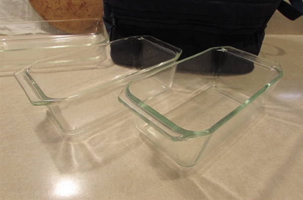 PYREX AND GLASBAKE LOAF PANS AND CAKE PAN