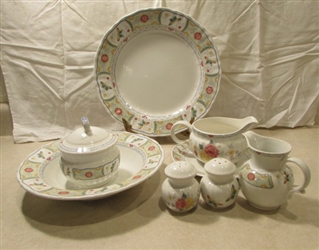 MIKASA DINNERWARE 3 PIECE SET WITH SUGAR CREAMER AND SALT & PEPPER AND GRAVY BOAT