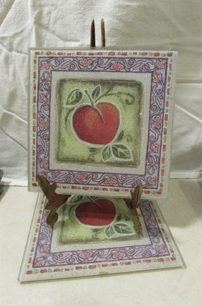 KITCHEN TOWELS NAPKINS AND HAND PAINTED COASTERS