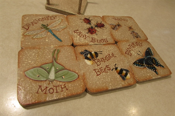 KITCHEN TOWELS NAPKINS AND HAND PAINTED COASTERS