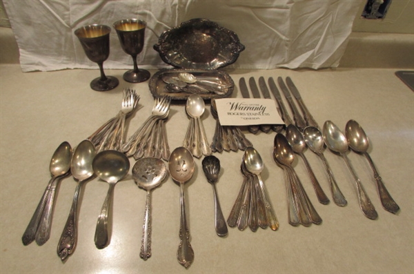 SILVERPLATE FLATWARE/UTENSILS/TRAYS & WINE GOBLETS