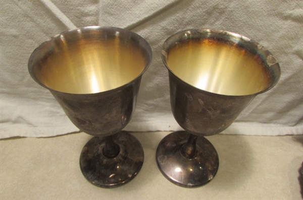 SILVERPLATE FLATWARE/UTENSILS/TRAYS & WINE GOBLETS