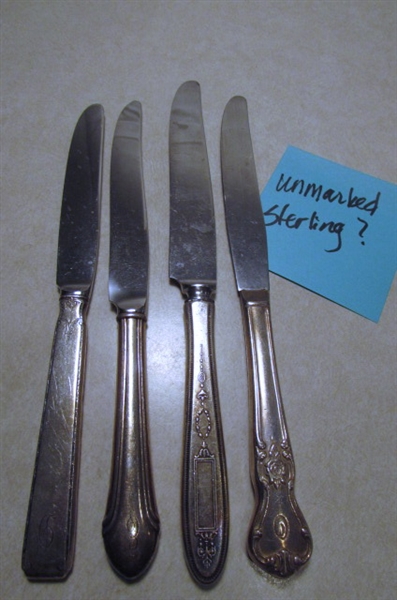 STERLING SILVER UTENSILS INCLUDING FORKS SPOONS KNIVES AND A SERVING SPATULA