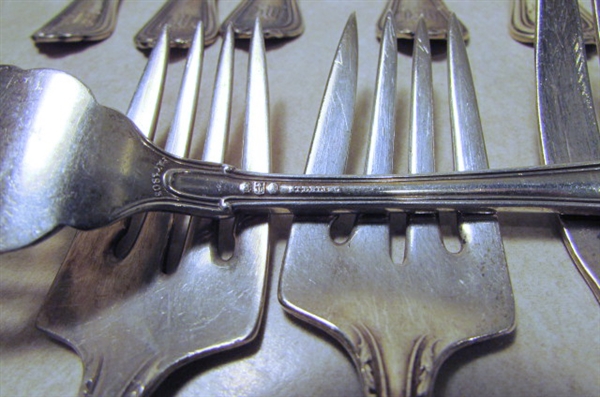 STERLING SILVER UTENSILS INCLUDING FORKS SPOONS KNIVES AND A SERVING SPATULA