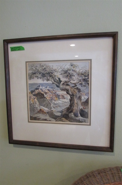 HAND PAINTED GRAND CANYON SCENE IN MATTED FRAME BY VIRGIL HARTON