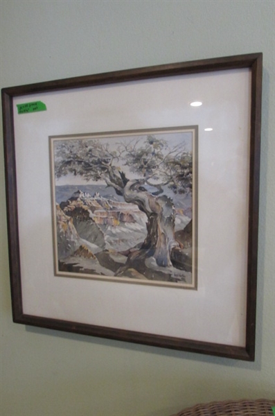 HAND PAINTED GRAND CANYON SCENE IN MATTED FRAME BY VIRGIL HARTON