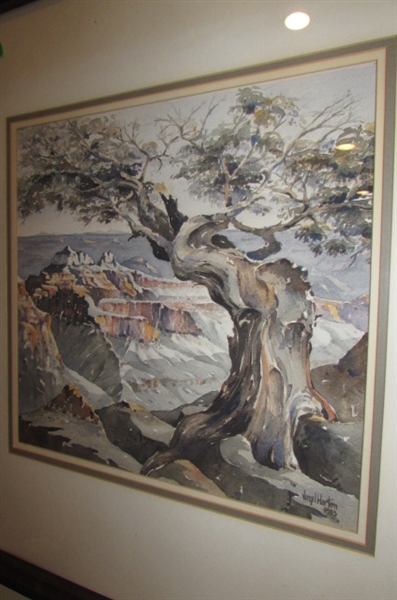 HAND PAINTED GRAND CANYON SCENE IN MATTED FRAME BY VIRGIL HARTON