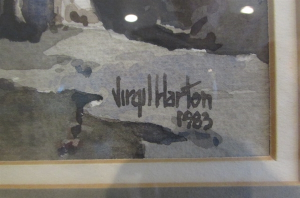 HAND PAINTED GRAND CANYON SCENE IN MATTED FRAME BY VIRGIL HARTON