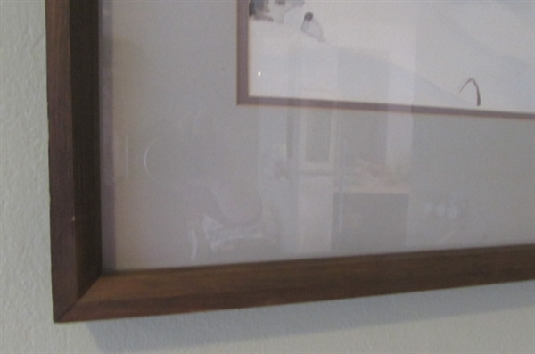 1983 SNOW SCENE IN MATTED WOOD FRAME BY VIRGIL HARTON