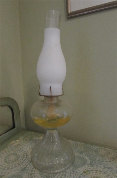 OIL LAMP AND BOTTLE OF LAMP OIL