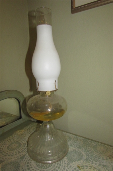 OIL LAMP AND BOTTLE OF LAMP OIL