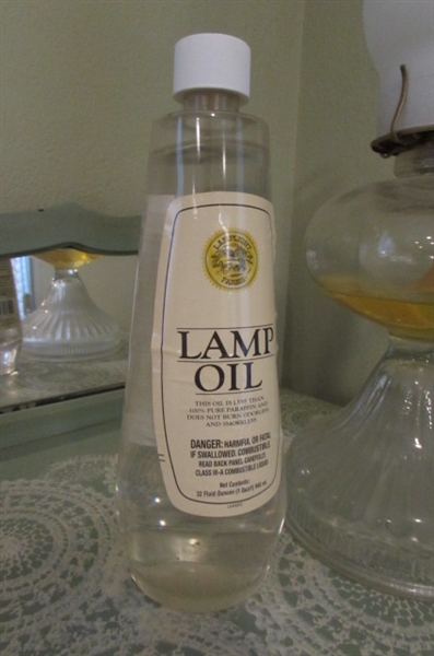 OIL LAMP AND BOTTLE OF LAMP OIL