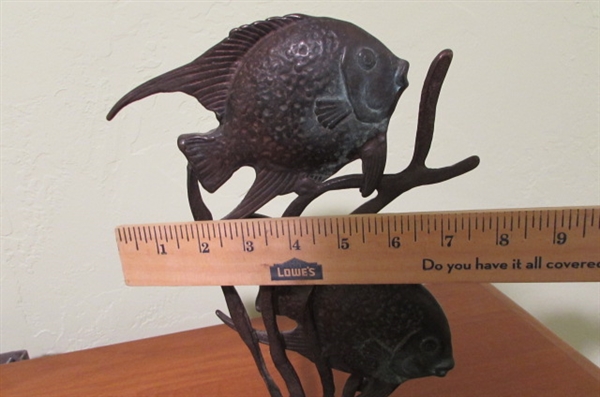 CERAMIC VASE AND DISH WITH CAST IRON FISH LOT