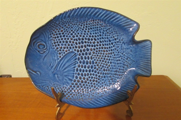 CERAMIC VASE AND DISH WITH CAST IRON FISH LOT