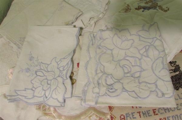 VINTAGE LINEN SOME HAND STITCHED AND EMBROIDERED