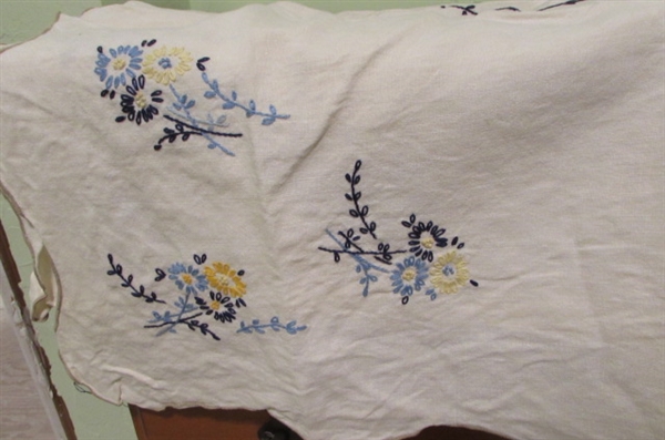 VINTAGE LINEN SOME HAND STITCHED AND EMBROIDERED