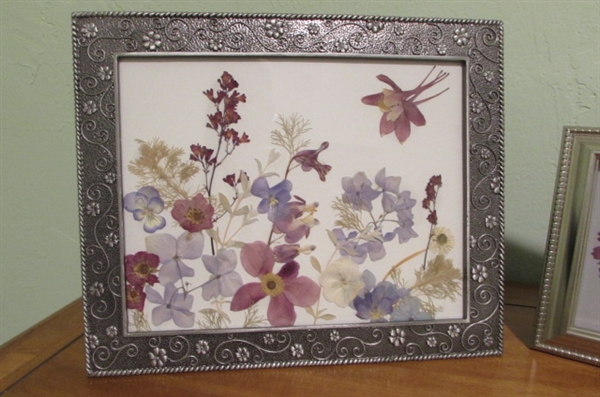 SILVER TONE FRAME SET OF PRESSED FLOWER ART BY JAN SOUSA