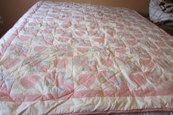 MACHINE QUILTED HAND TIED HEART QUILT