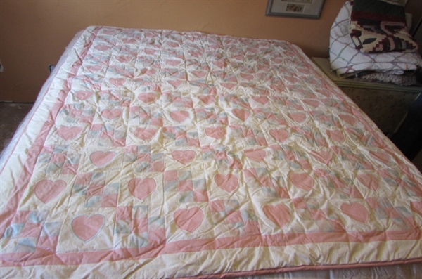 MACHINE QUILTED HAND TIED HEART QUILT