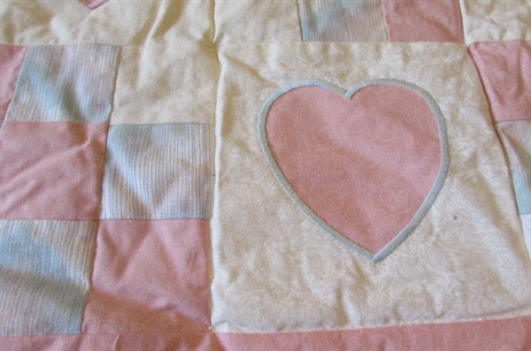 MACHINE QUILTED HAND TIED HEART QUILT