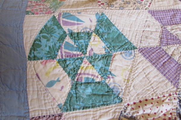 BEAUTIFUL HANDMADE ANTIQUE OCTAGON PATTERN QUILT