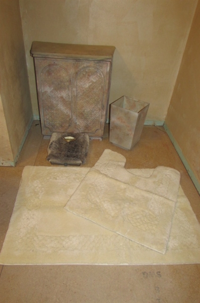 BATHROOM SCALE WITH FUR COVER, GARBAGE CAN AND HAMPER