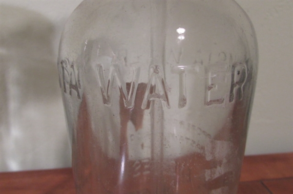 LARGER OLD BOTTLES INCLUDING A SHASTA WATER BOTTLE WITH PUMP