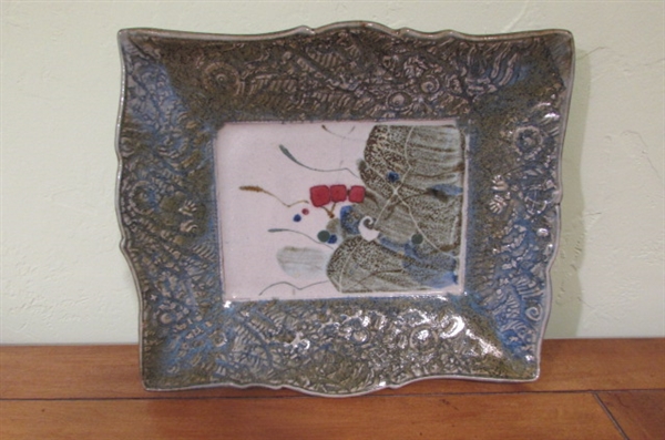 NICE GLAZED WALL TRAY AND BLUE VASE