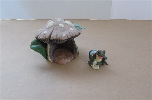 TINY FROG TRINKET BOXES. A VASE, CANDLE, AND GARDEN FROGS