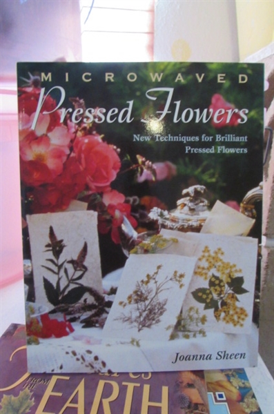 BUCKETS OF HAND DRIED FLOWERS, LEAVES, AND SUPPLIES PLUS HOW TO DRY FLOWER BOOKS