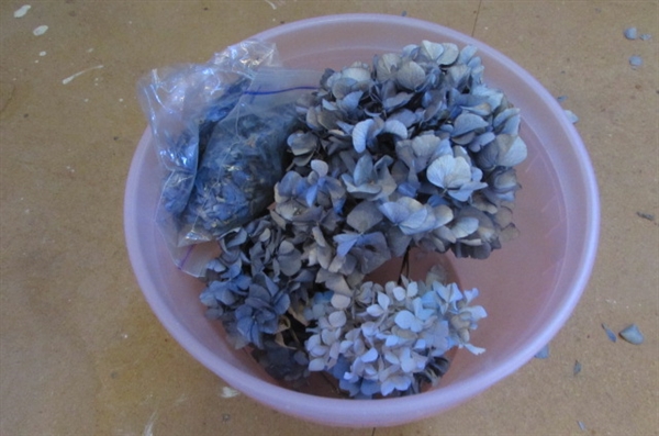 BUCKETS OF HAND DRIED FLOWERS, LEAVES, AND SUPPLIES PLUS HOW TO DRY FLOWER BOOKS