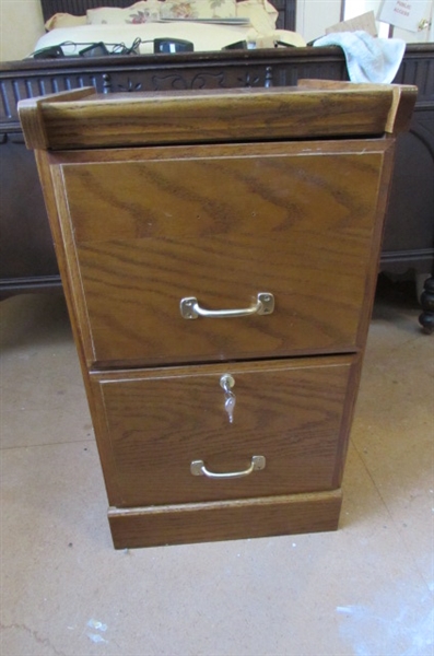 2 DRAWER OAK FILE CABINET WITH KEYS