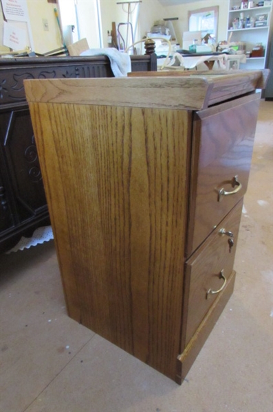 2 DRAWER OAK FILE CABINET WITH KEYS