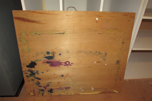 LARGE SHEETS OF HANDMADE PAPER AND OTHER COLORED STORE BOUGHT PAPER AND A HANDMADE DRAWING BOARD