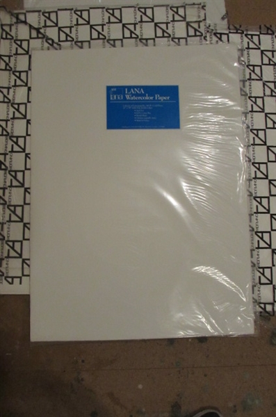 LARGE SHEETS OF HANDMADE PAPER AND OTHER COLORED STORE BOUGHT PAPER AND A HANDMADE DRAWING BOARD