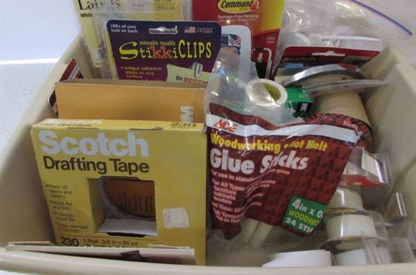 GLUE GUN, TAPE AND COMAND STICKER LOT