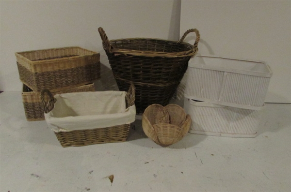 WOODEN AND WOVEN BASKET LOT