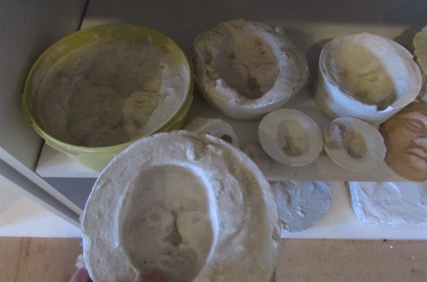 PLASTER FACE MOLDS IN SEVERAL SIZES & FISH MOLD