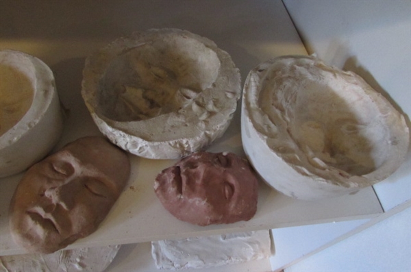 PLASTER FACE MOLDS IN SEVERAL SIZES & FISH MOLD