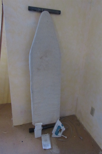 1960'S IRONING BOARD WITH COVER & IRON