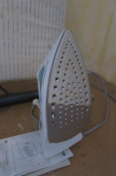 1960'S IRONING BOARD WITH COVER & IRON