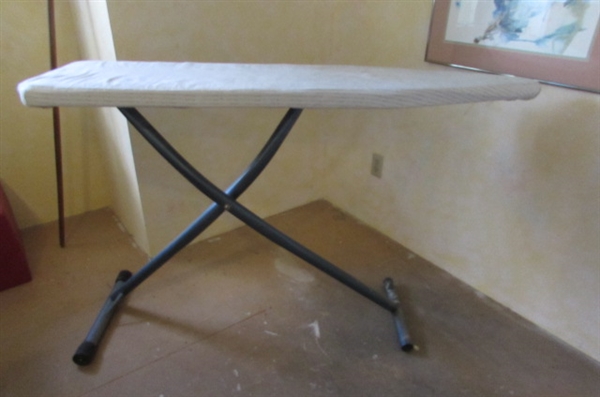 1960'S IRONING BOARD WITH COVER & IRON