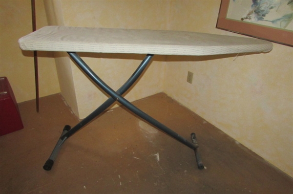 1960'S IRONING BOARD WITH COVER & IRON