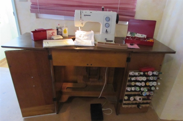 BERNINA SEWING SEWING MACHINE IN CABINET AND CASE INCLUDED