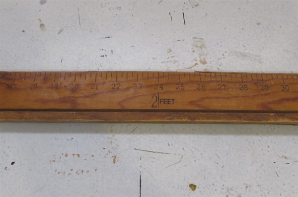 WOODEN CRAFT/DRAWING BOARD, VINTAGE YARDSTICK, AND RULER