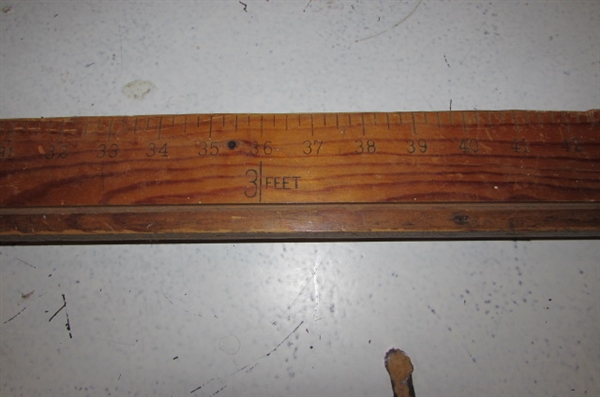 WOODEN CRAFT/DRAWING BOARD, VINTAGE YARDSTICK, AND RULER