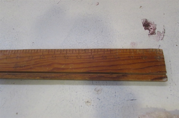 WOODEN CRAFT/DRAWING BOARD, VINTAGE YARDSTICK, AND RULER