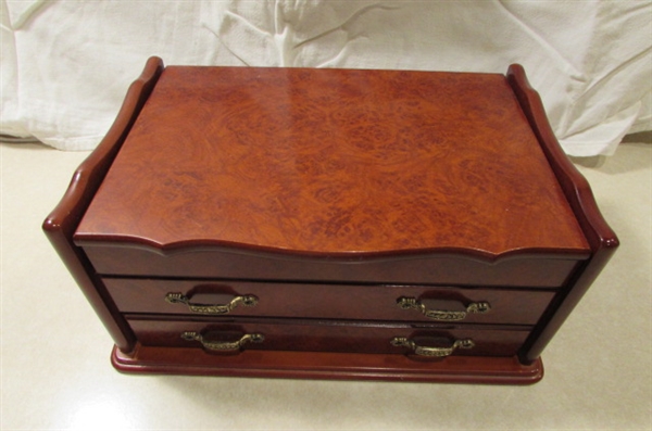 WOODEN JEWELRY BOX WITH ASSORTED JEWELRY