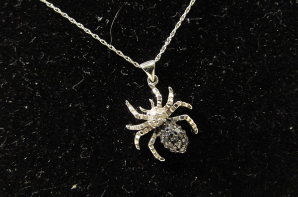 SILVER & DIAMOND BLACK WIDOW SPIDER CHARM ON SS CHAIN